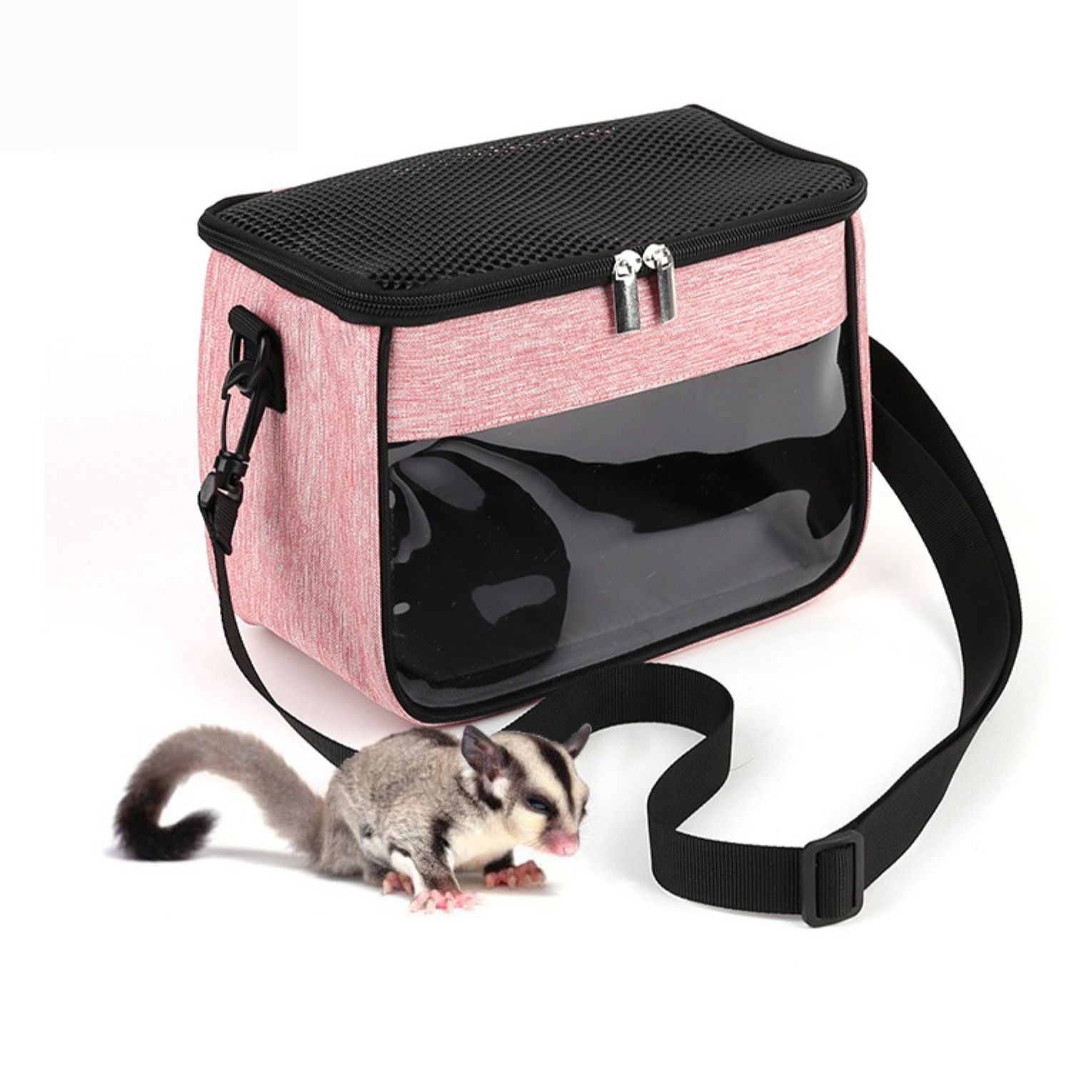 Draagbare Dieren Reiszak roze tas met doorzichtig venster en draagriem